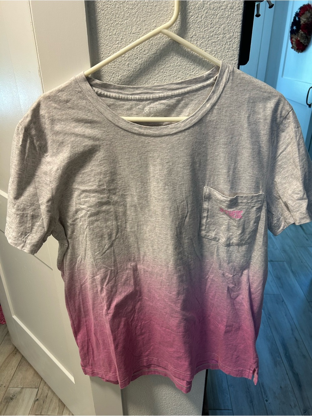 PINK Victoria's Secret Gray to Pink Ombre Pocket Tee
